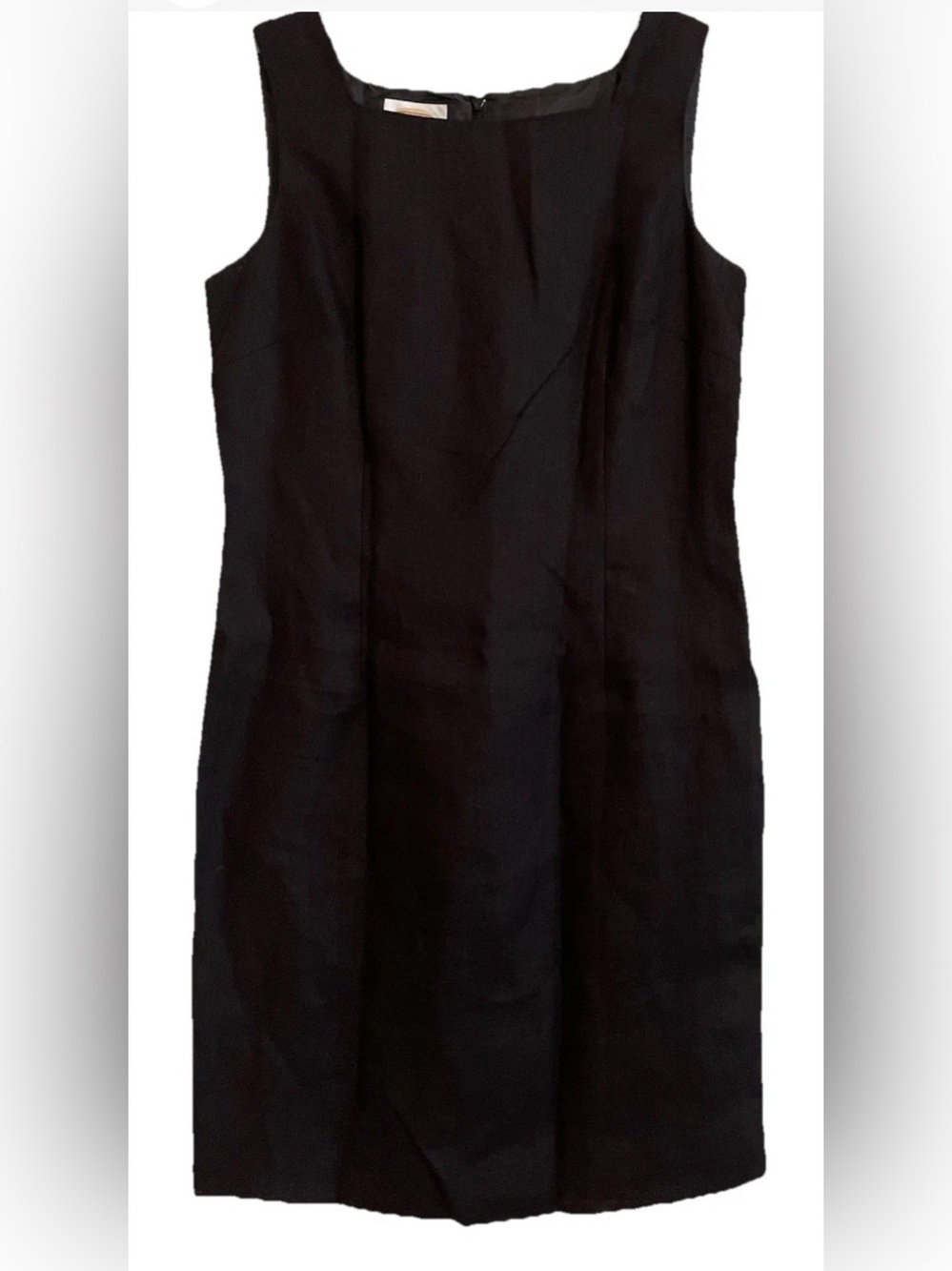 Talbots Black Sleeveless Midi Irish Linen Sheath Dress with Square Neck Size 16W